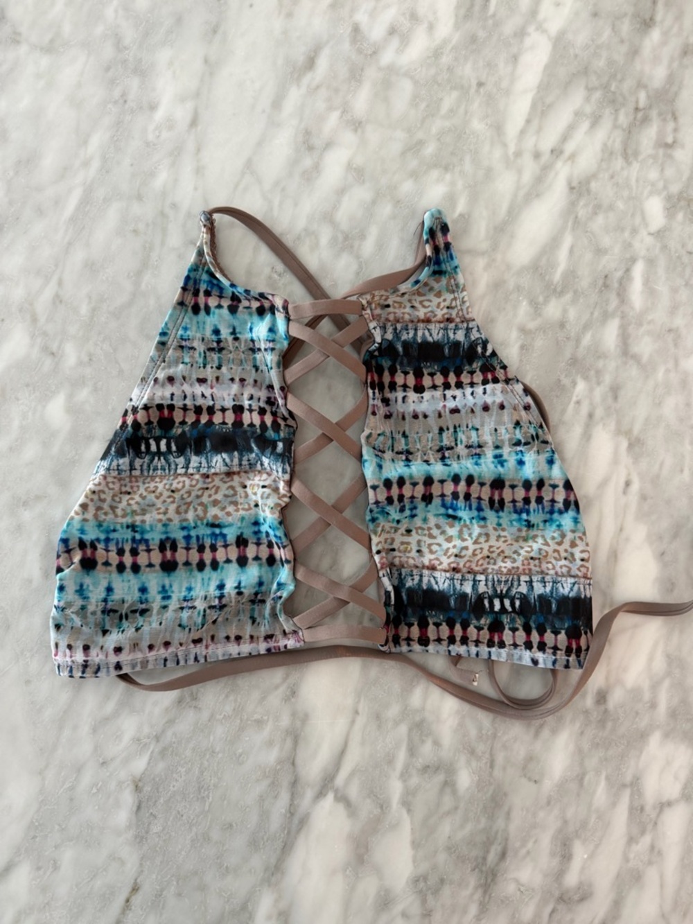 Tie-Back Halter Bikini Top in Blue Multi
